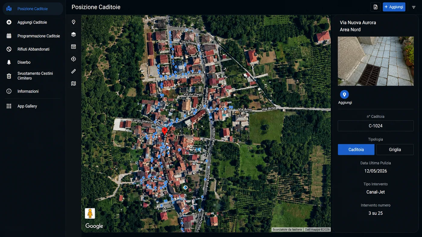 Mappa GPS con caditoie geolocalizzate