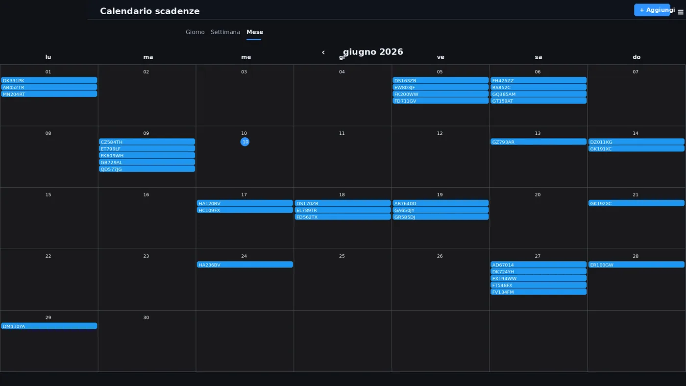 Calendario mensile delle scadenze degli automezzi
