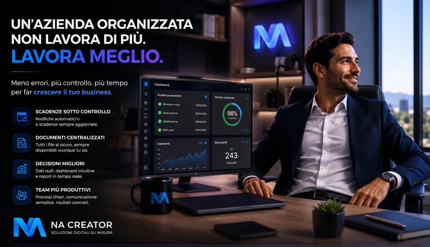 Imprenditore in un ufficio organizzato grazie alla digitalizzazione