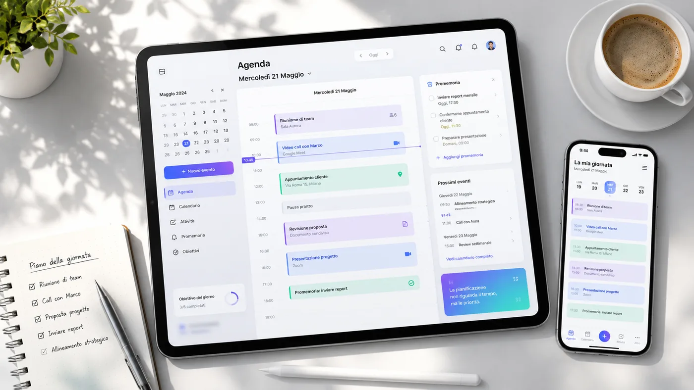 Agenda digitale utilizzata per organizzare appuntamenti, riunioni e promemoria aziendali