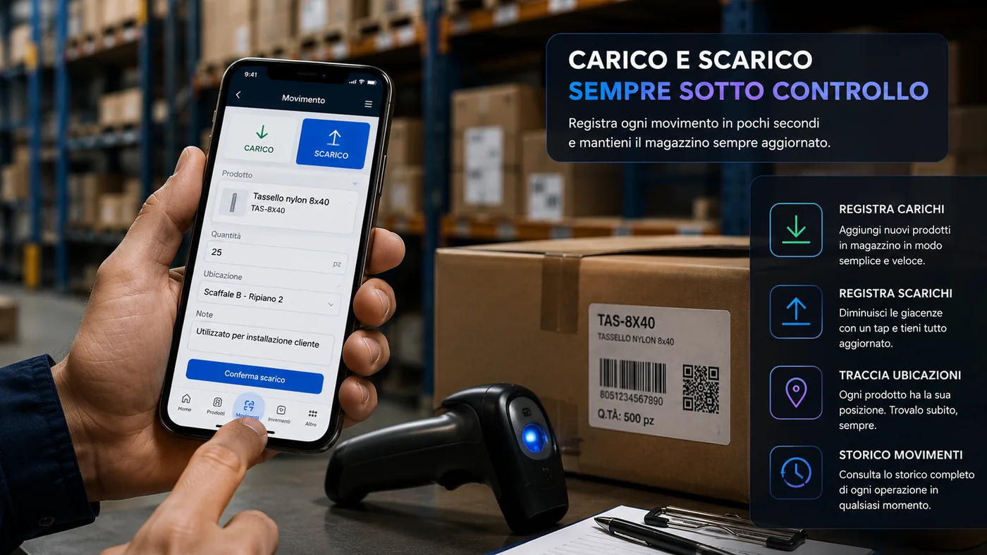 Registrazione di carico e scarico merci tramite smartphone