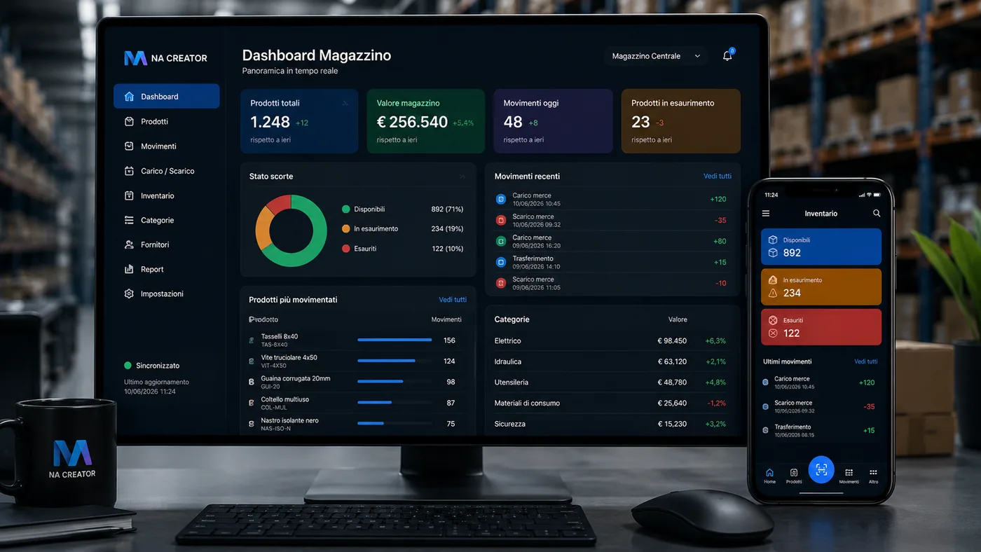 Dashboard con inventario digitale aggiornato in tempo reale