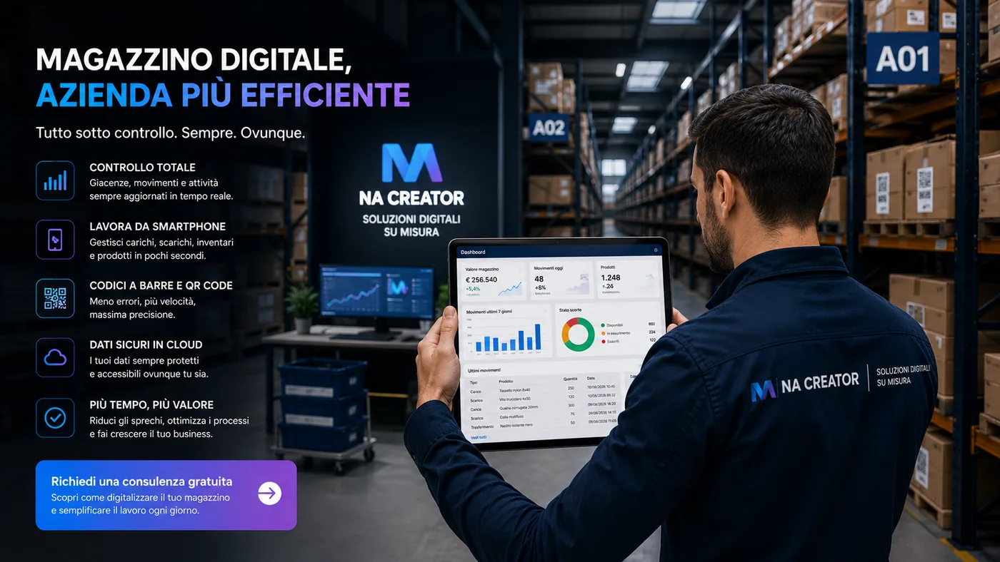 Magazzino moderno organizzato tramite sistema digitale
