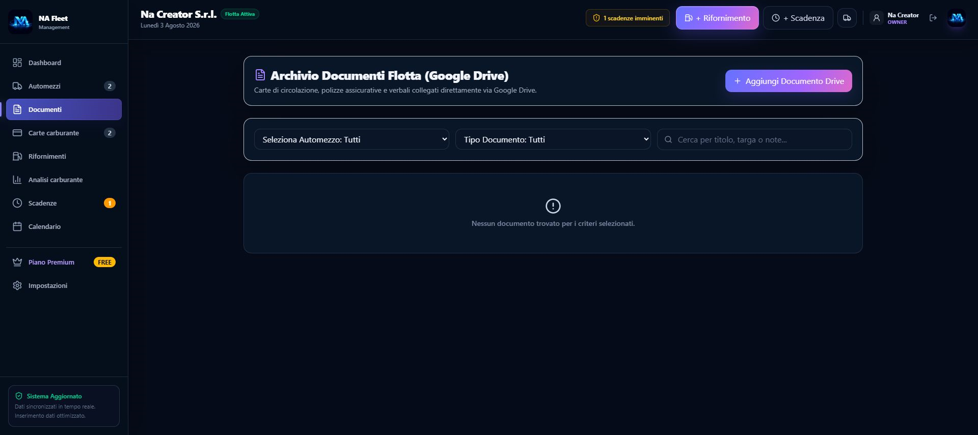 Gestione centralizzata dei documenti dei veicoli