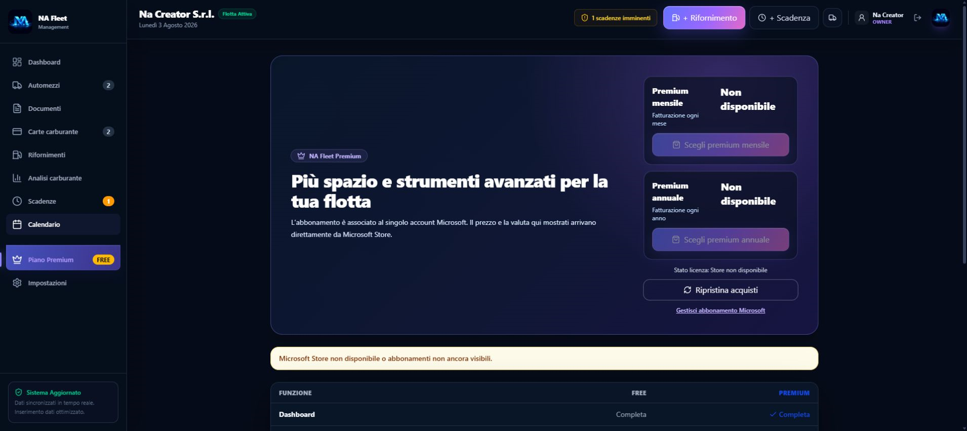 Confronto tra il piano gratuito e NA Fleet Premium