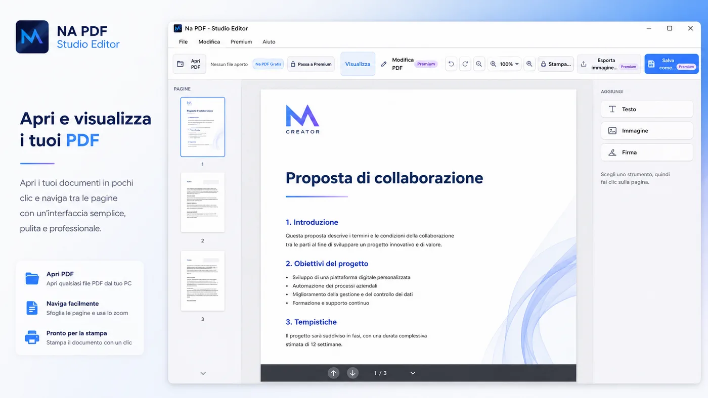 Apertura di un documento PDF con NA PDF - Studio Editor