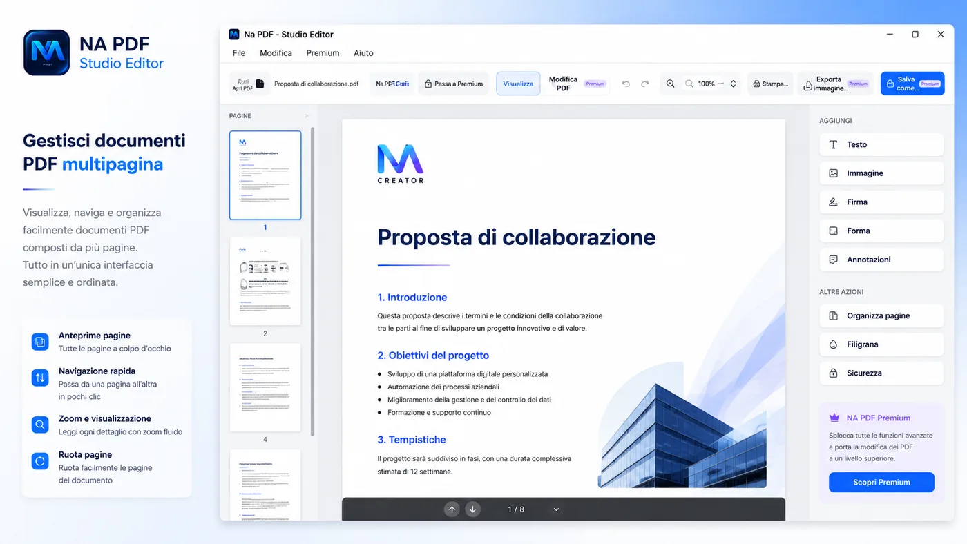 Gestione di un documento PDF multipagina con NA PDF - Studio Editor