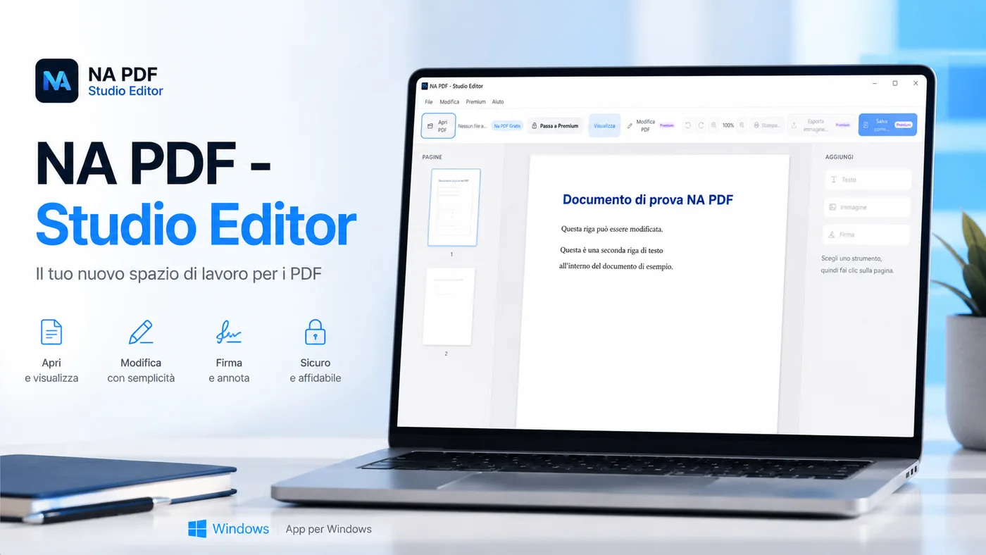 Interfaccia di NA PDF - Studio Editor su Windows con un documento PDF aperto