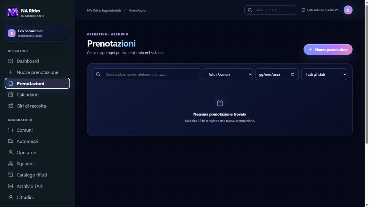 Elenco delle prenotazioni con ricerca, filtri e stati operativi
