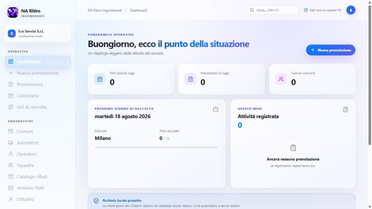 Dashboard di NA Ritiro Ingombranti nella modalità chiara