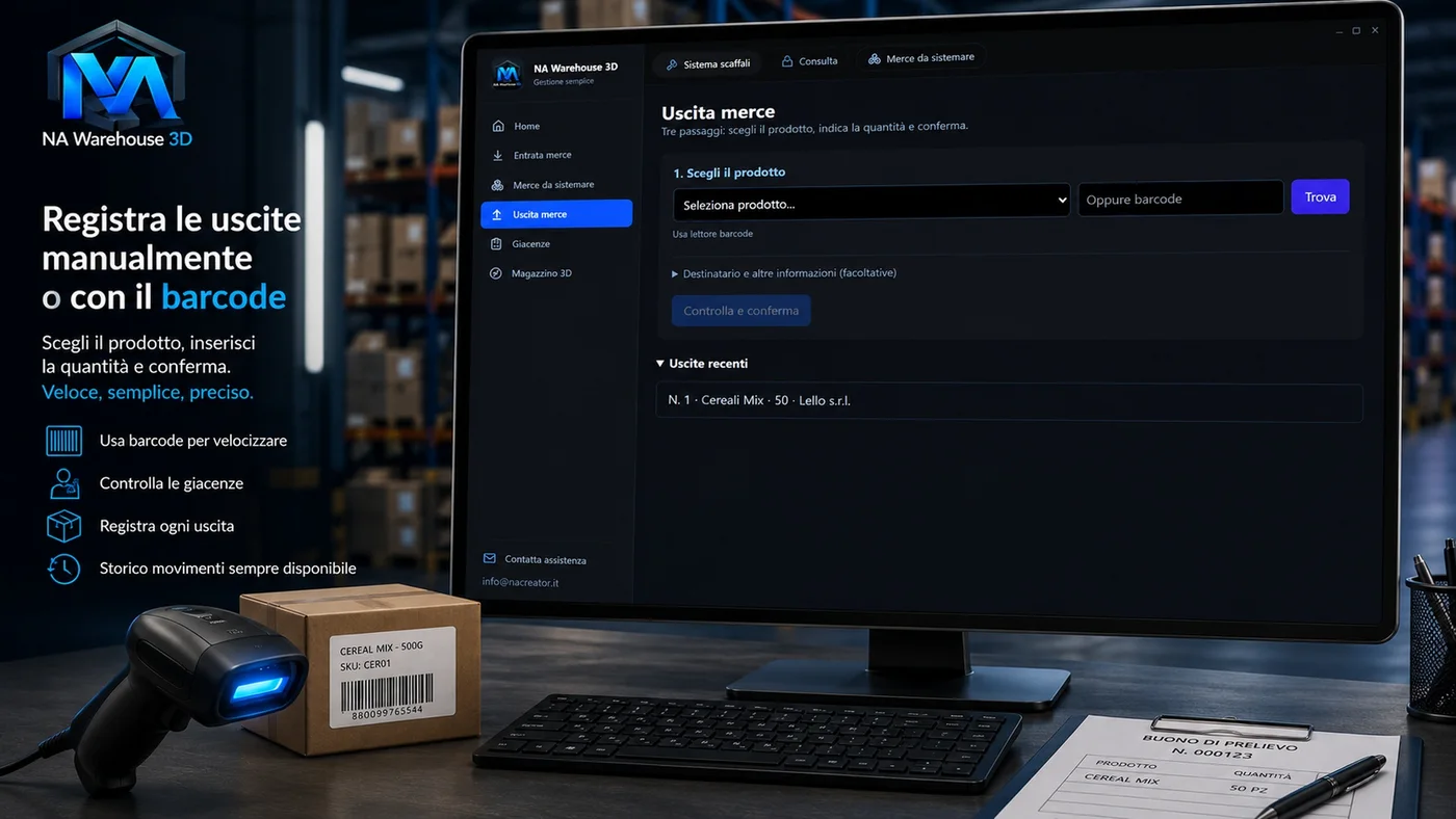 Registrazione uscita merce in NA Warehouse 3D