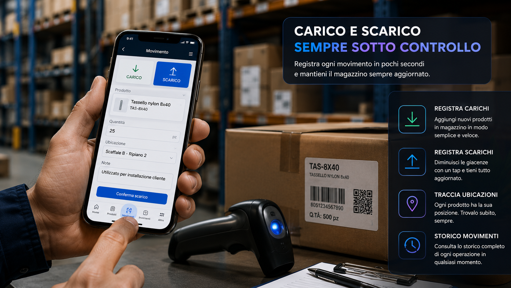 Registrazione di carico e scarico merci tramite smartphone
