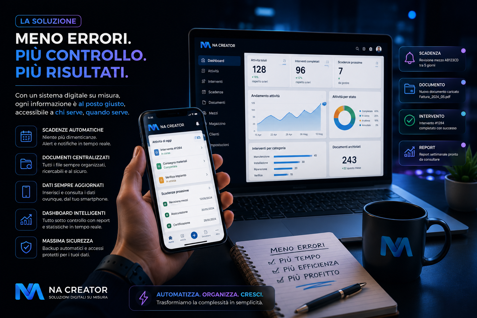 Dashboard gestionale e applicazione mobile che automatizzano i processi aziendali