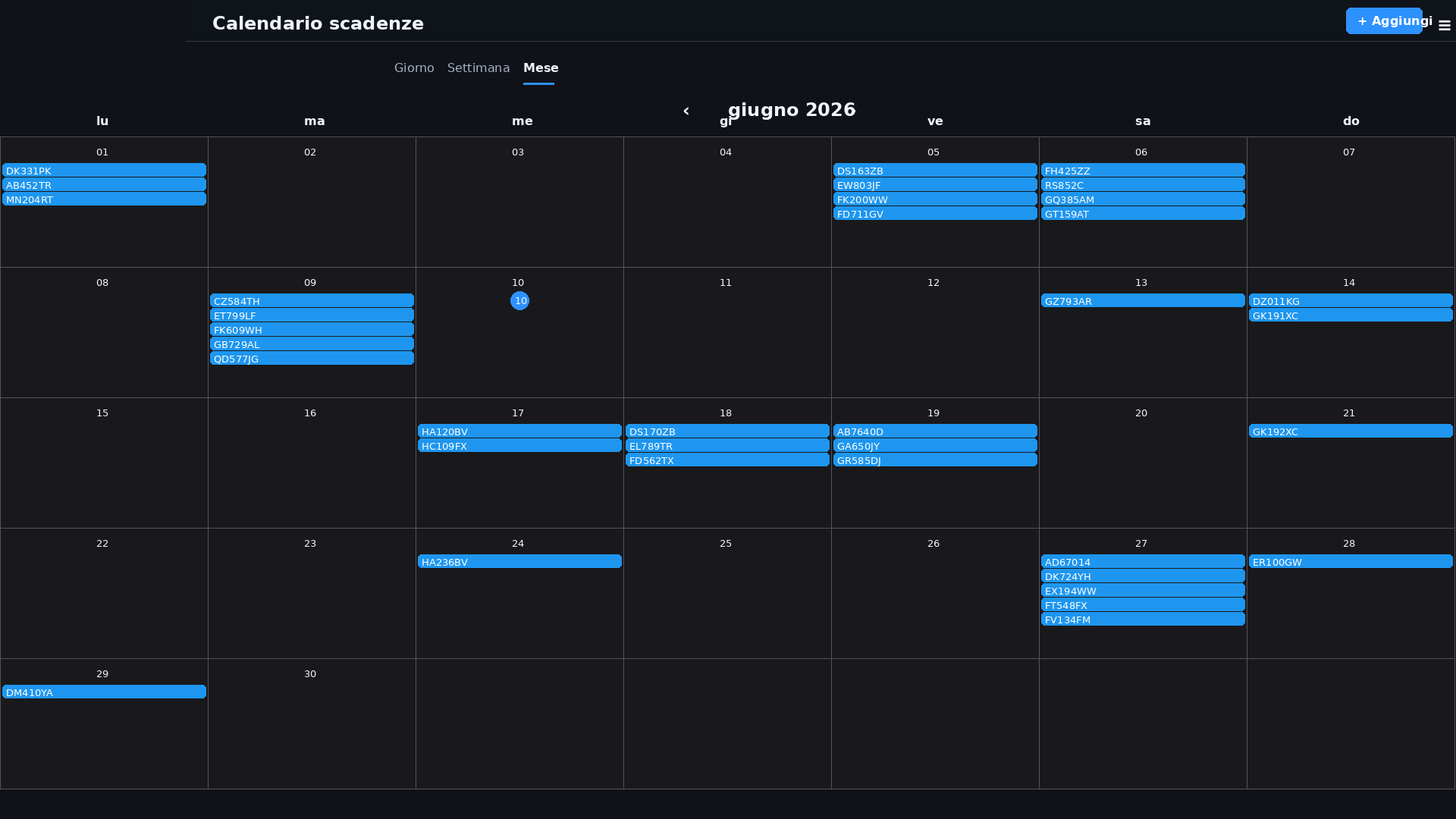 Calendario mensile delle scadenze automezzi